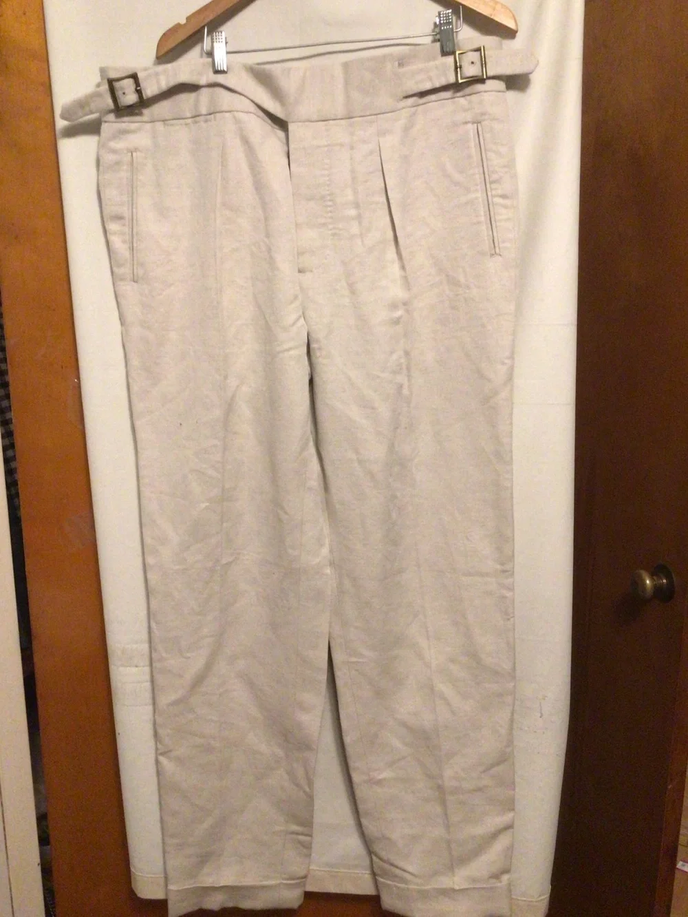 LUXIRE  Gurkha Pants in weaved cotton (custom made)  Gurkha waist band with cuff
